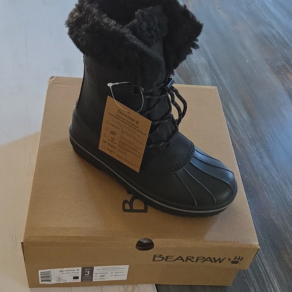 BearPaw Size‎ 3 NEW Kirsten Youth Black Waterproof Insulated Winter Boots - Picture 5 of 9